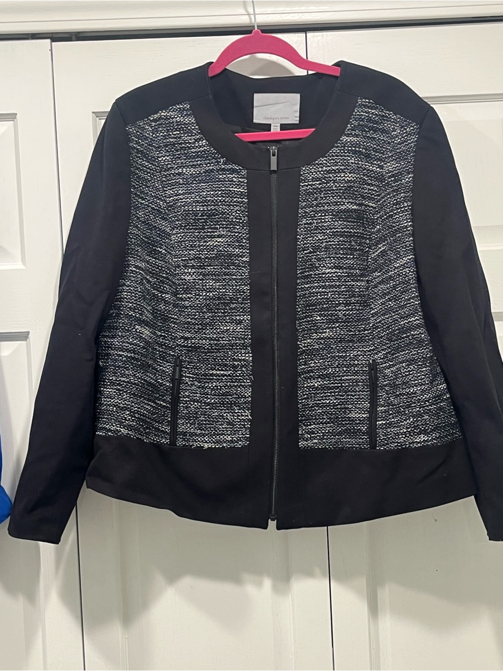 Classiques Entier Black Jacket with Gray Tweed Front Panels